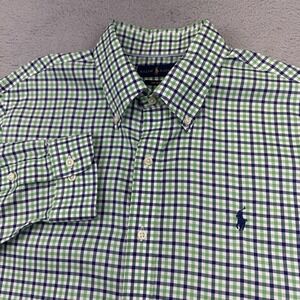 Ralph Lauren Shirt Mens Large‎ Green Blue Gingham Plaid Button Down Non Iron